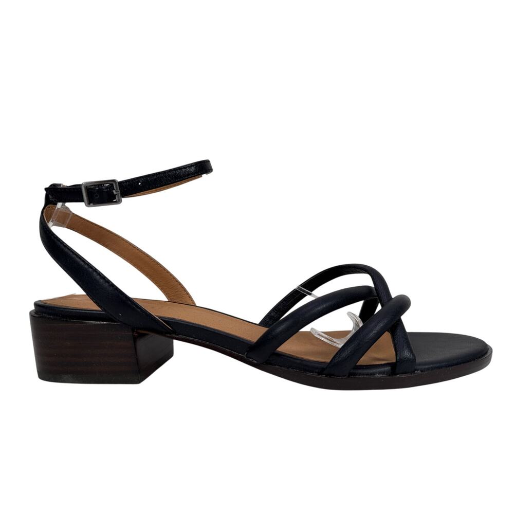 Madewell Gena Sandal Womens 10 Black Leather Strappy Ankle Low Block Heel NK039